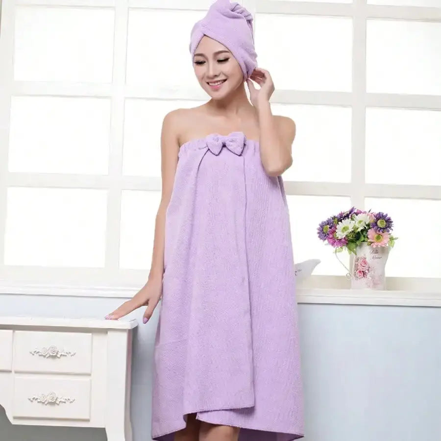 2-Piece Microfiber Bath Wrap Set Bowknot, Quick-Dry Hair Turban & Skirt.