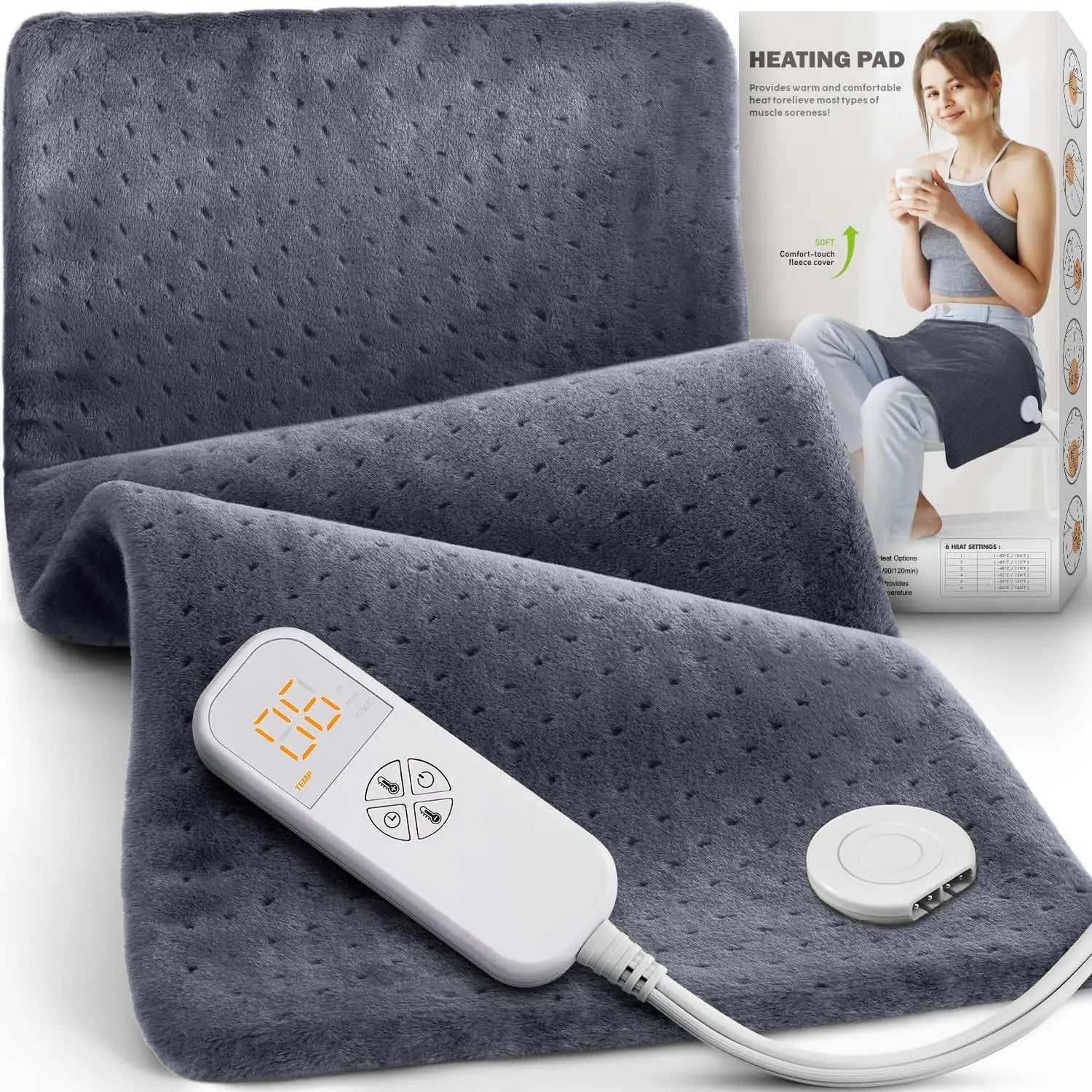 Electric Heating Pad for Back Pain Cramps, Neck & Shoulder