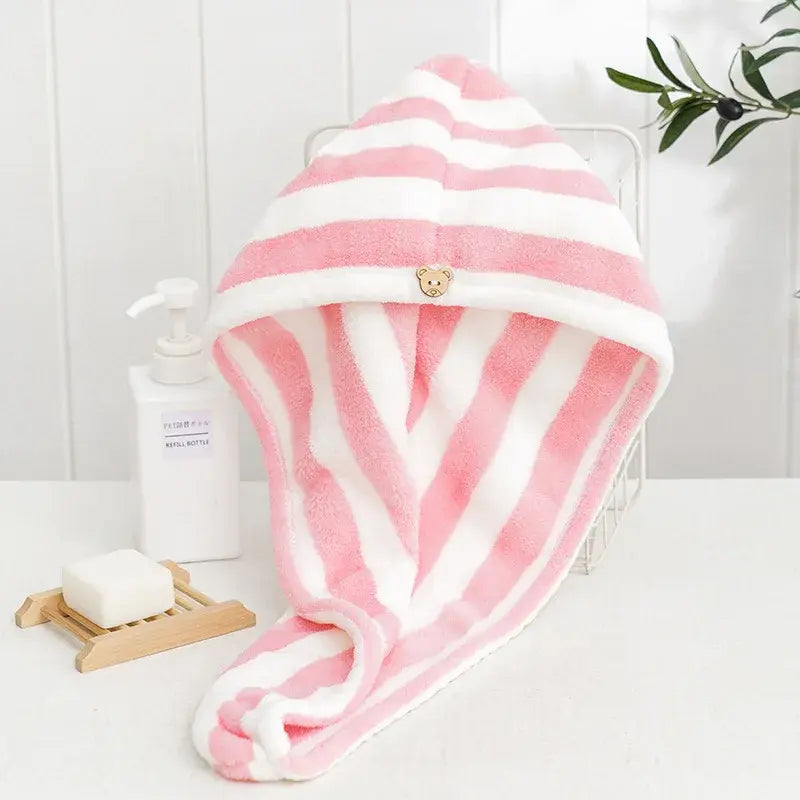 Hair Cap for Women Turban Water-Absorbent Quick-Drying Striped Shower.