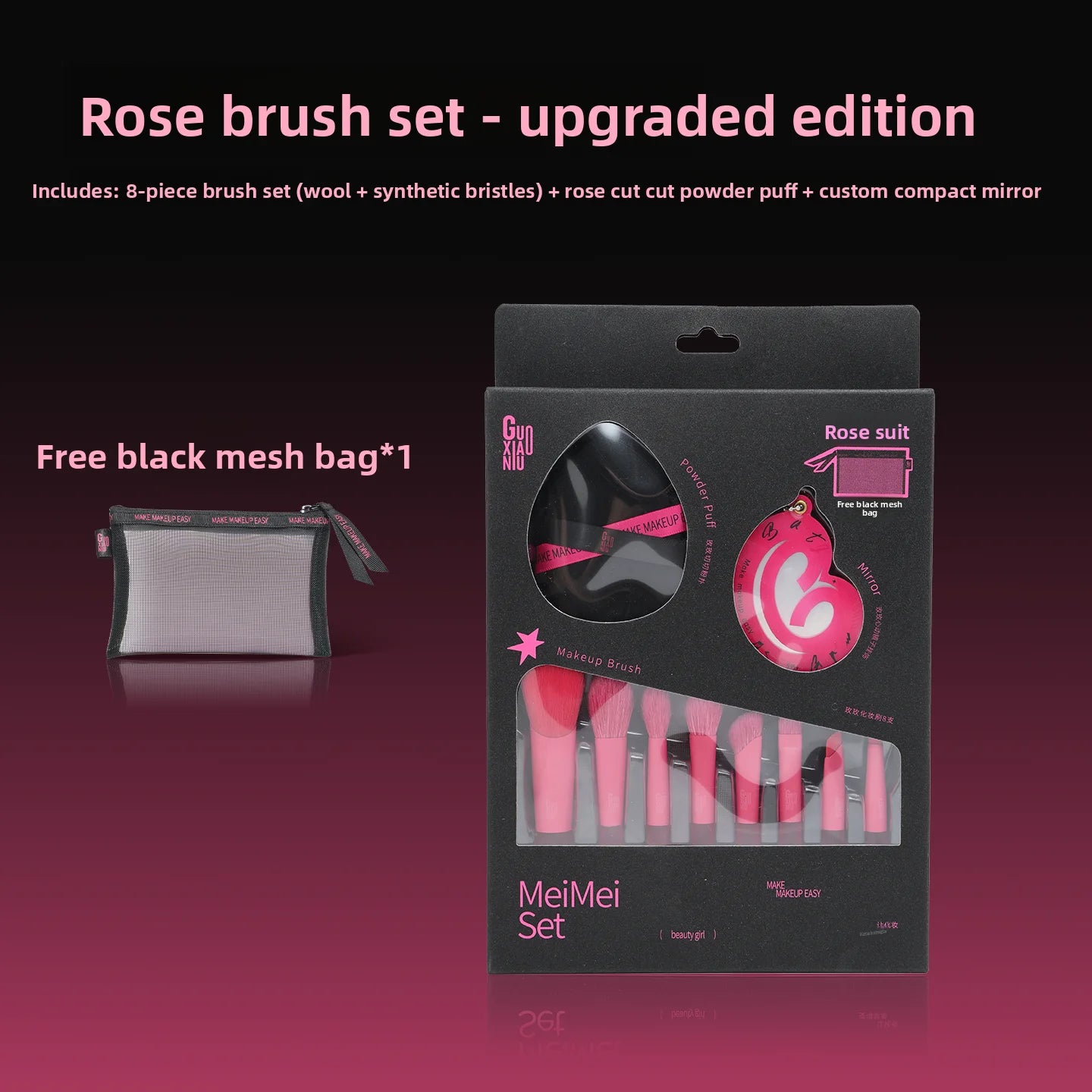 Goat Hair Red Color Makeup Brushes Set Cosmetic Powder Eye Shadow Blush