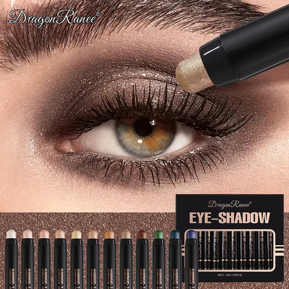 12-Piece Eye Shadow Pen Set, Pearlescent Fine Shimmer Delicate Silky