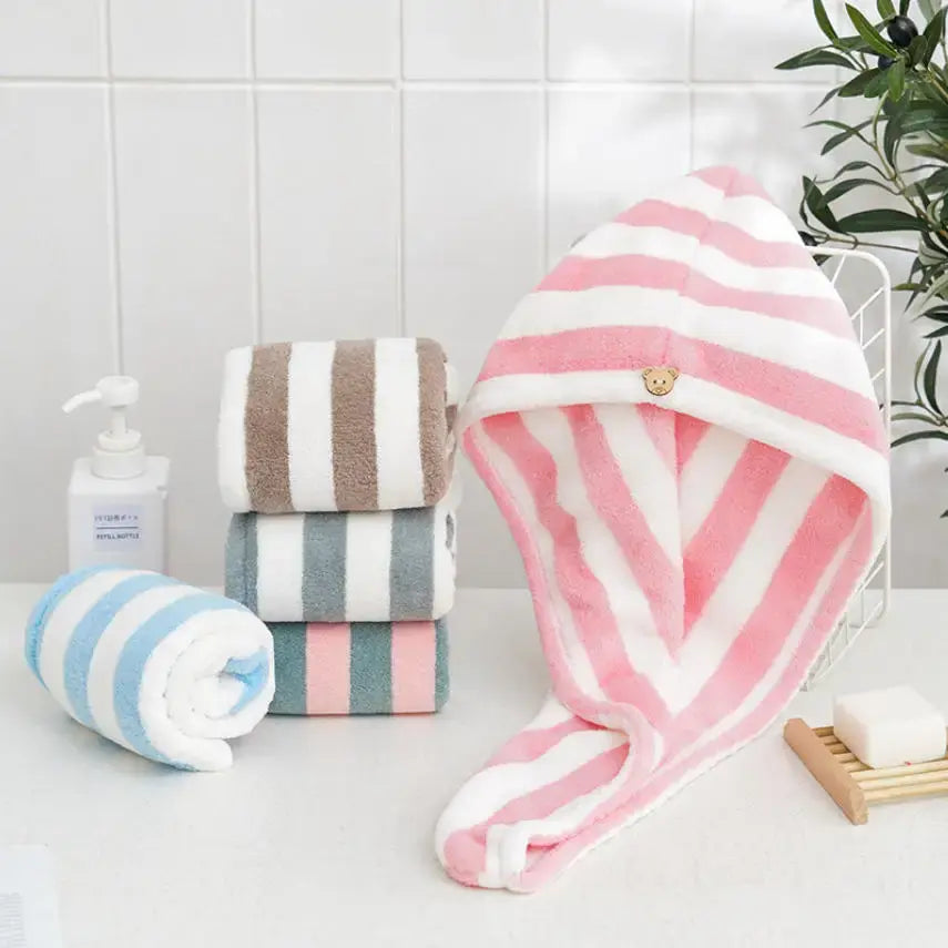 Hair Cap for Women Turban Water-Absorbent Quick-Drying Striped Shower.