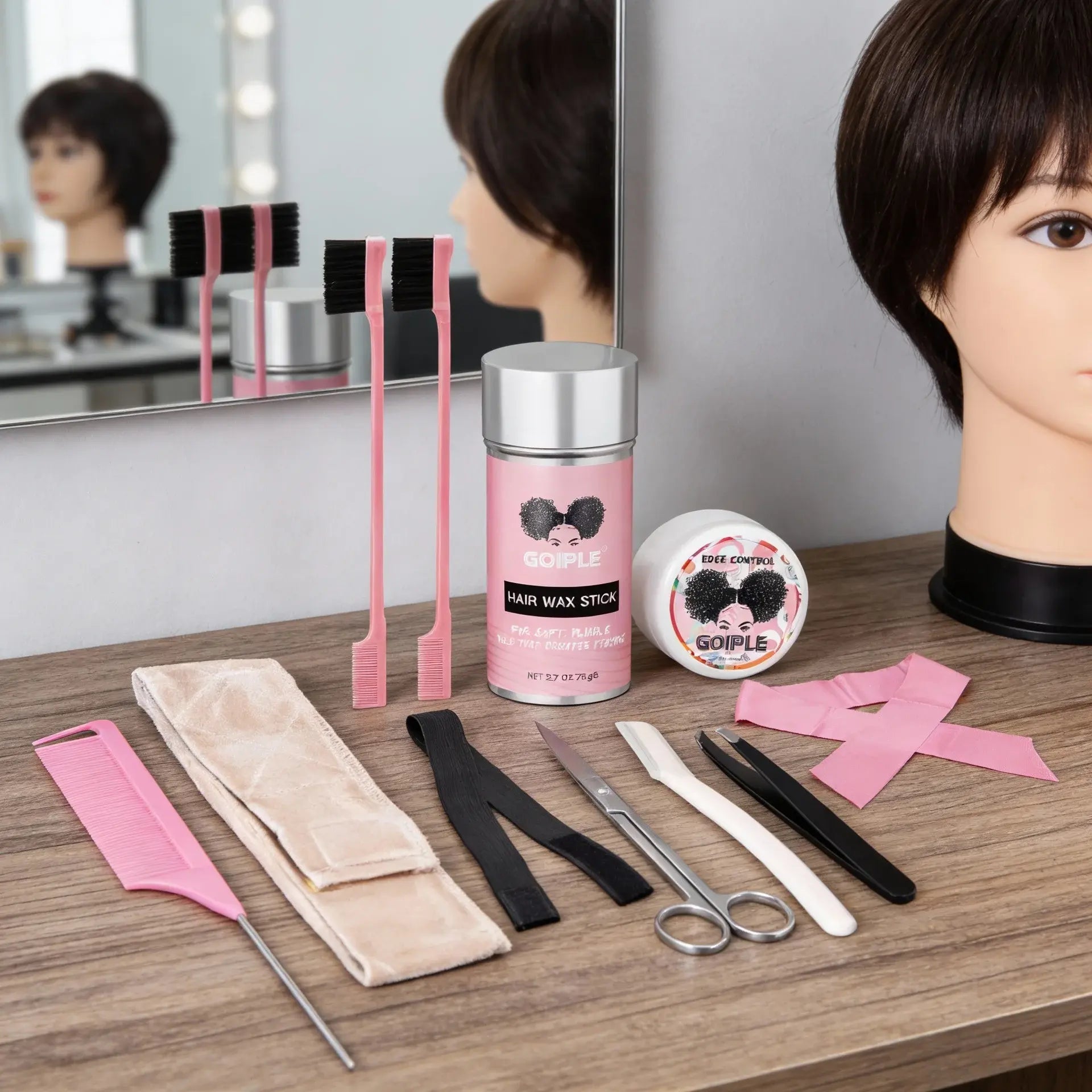 Elegant luxury lace front wigs complemented by premium hair wax sticks for flawless styling and sophisticated beauty
