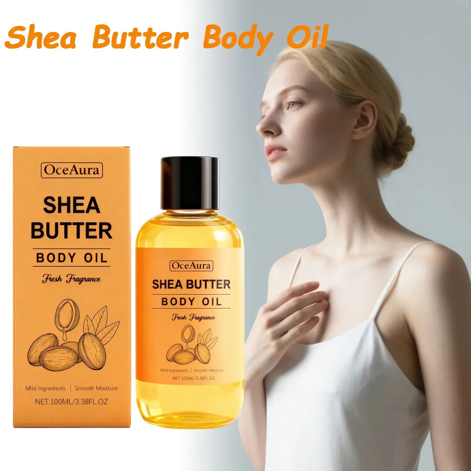 Luxurious shea butter body oil for deep hydration and radiant skin glow, perfect for an indulgent skincare routine